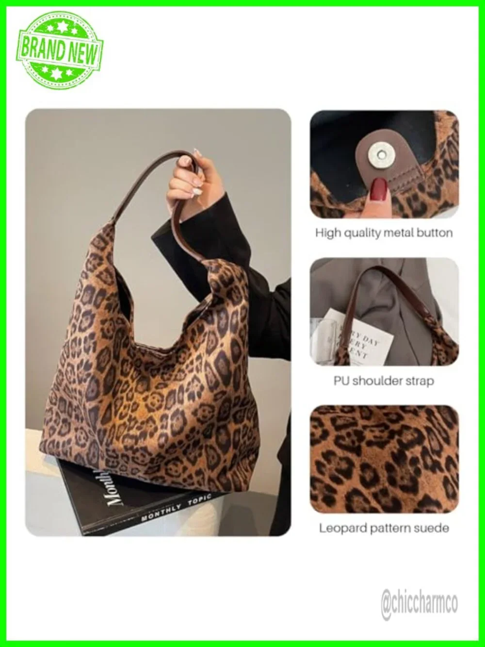 Faux Suede Leopard Print Hobo Tote Bag Large Capacity Satchel